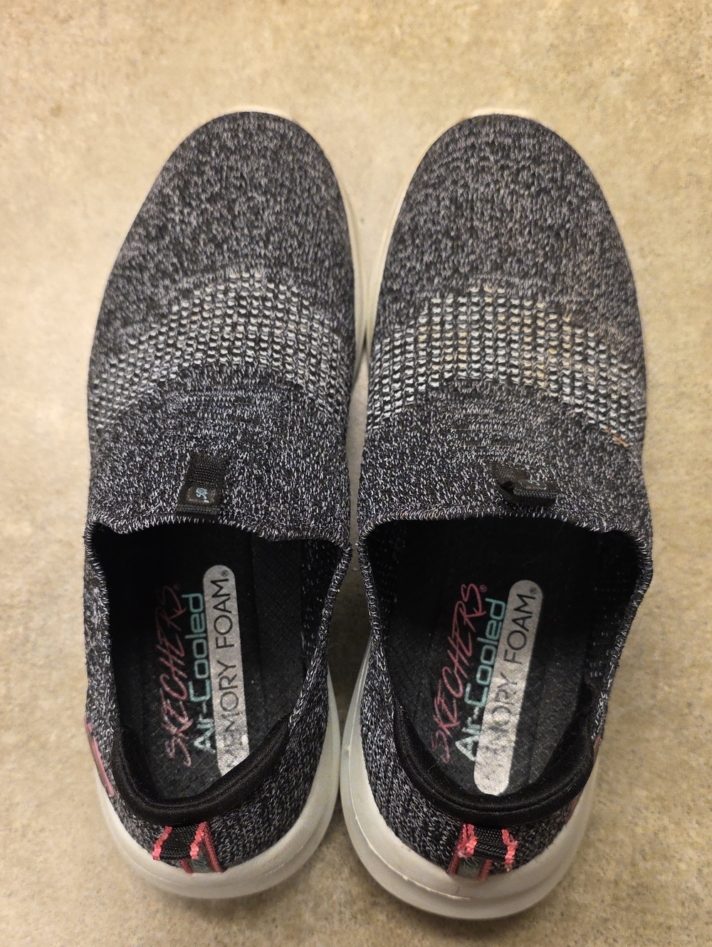 Skechers Women’s Black and Gray Slip-On Knit Sneakers, Size 7